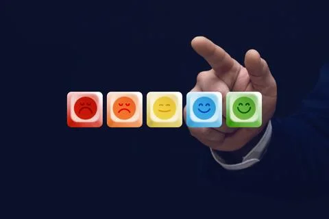 User experience and client satisfaction survey concept. Businessman hand show Stock Photos