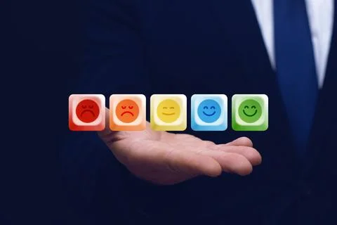User experience and client satisfaction survey concept. Businessman hand show Stock Photos