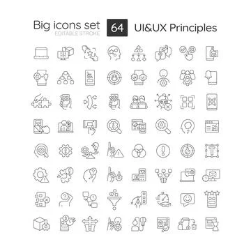 User experience and interface design principles linear big icons set 스톡 일러스트