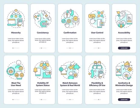 User experience design principles onboarding mobile app screen set イラスト素材