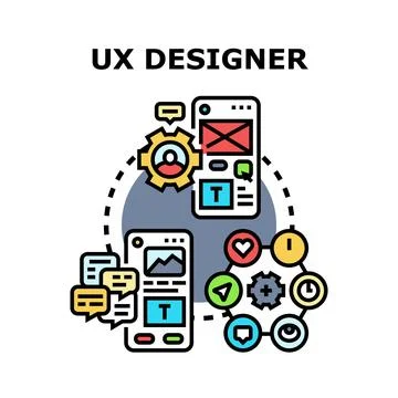 User experience designer creating mobile application interface Illustrazione stock