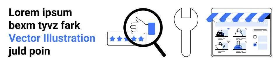 User Experience Elements with Text, Rating System, Search, Tools, and Onlin.. Stock Illustration