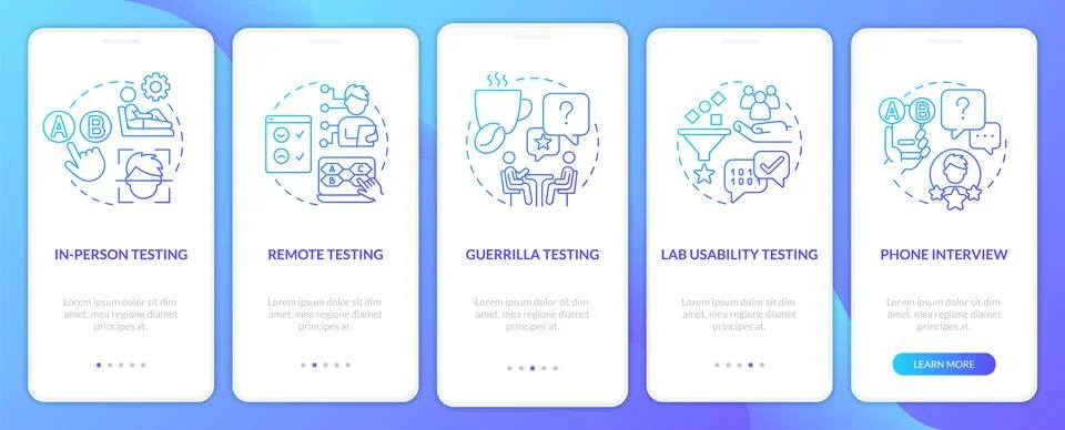 User experience evaluation blue gradient onboarding mobile app screen Stockillustratie
