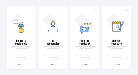 User experience feedback onboarding screens Stock Illustration