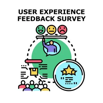 User experience feedback survey asking customer opinions Stock Illustration