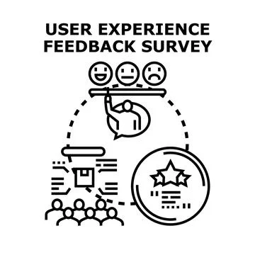 User experience feedback survey asking customer opinions Stock Illustration