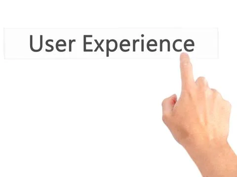 User Experience - Hand pressing a button on blurred background concept on vis Stock Photos