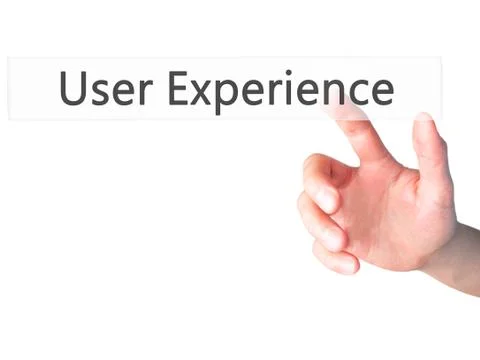 User Experience - Hand pressing a button on blurred background concept on vis Stock Photos