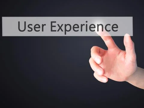 User Experience - Hand pressing a button on blurred background concept on vis Stock Photos