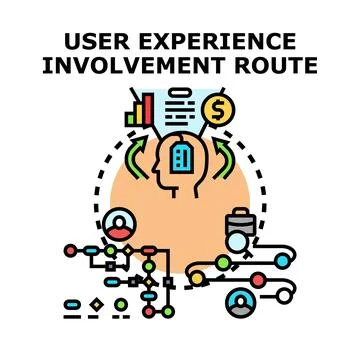 User experience involvement route process digital diagram Stock Illustration