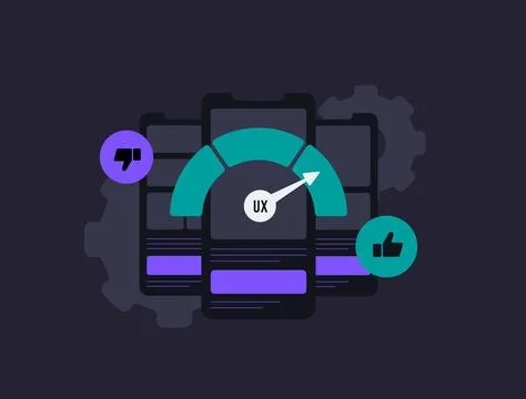 User experience optimization with focus on mobile apps, enhancing usability and Illustrazione stock