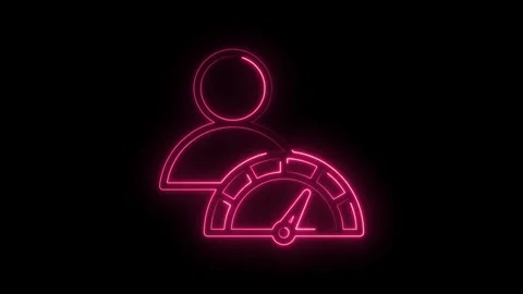 User experience performance neon icon speedometer with pink glow on black Stock Footage 330777667