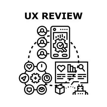 User experience review analyzing application development 스톡 일러스트