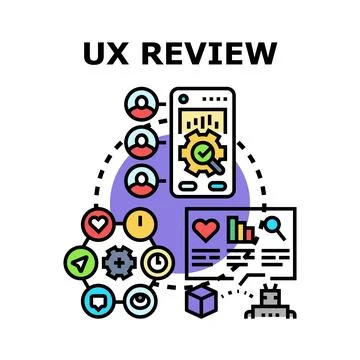 User experience review analyzing application development Stock Illustration