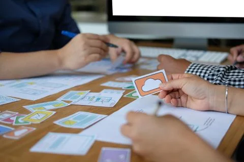 User experience UX designer designing web on smart phone layout. UI developer 스톡 사진