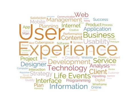 User Experience wordcloud template. Web Business concept vector background. Ilustração Stock