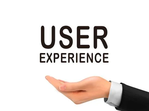User experience words holding by realistic hand Stock Illustration