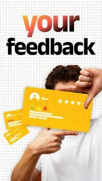 User feedback cards with ratings displayed on a textured background Stock Photos