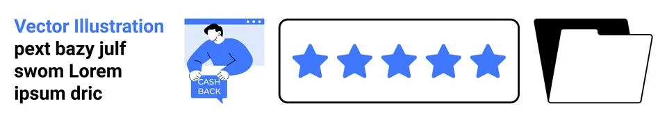 User Feedback, Five-Star Rating, and File Management Elements for Business Us 库存插图