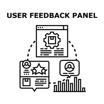 User feedback panel evaluating product performance data Stock Illustration