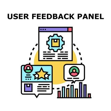 User feedback panel evaluating product performance data Stock Illustration