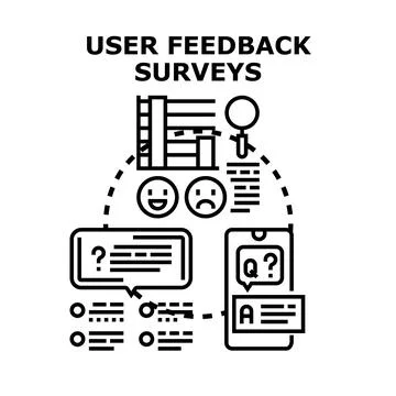 User feedback surveys collecting data and analytics Stockillustratie
