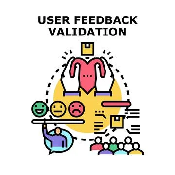 User feedback validation process validating customer review satisfaction Stock Illustration