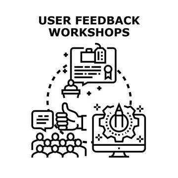 User feedback workshops collecting data and improving experience Stock Illustration