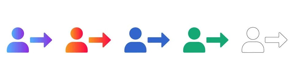 User Flow Icons with Arrows in Diverse Colors and Outline Stock Illustration