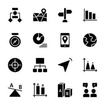 User Flow, Journey Map, AB Testing Glyph Icons 스톡 일러스트