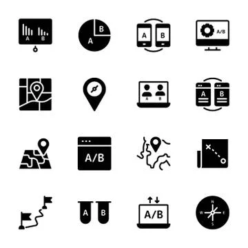 User Flow, Journey Map, AB Testing Glyph Icons Stockillustratie
