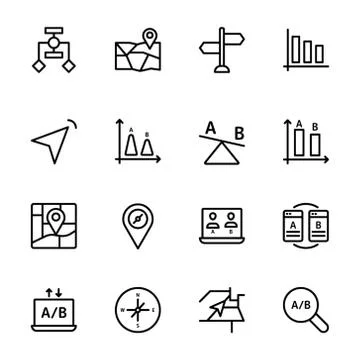 User Flow, Journey Map, AB Testing Line Icons 스톡 일러스트