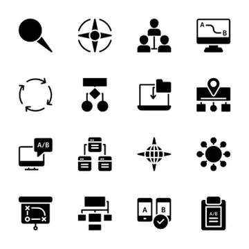 User Flow, Journey Map, AB Testing Glyph Icons Stockillustratie