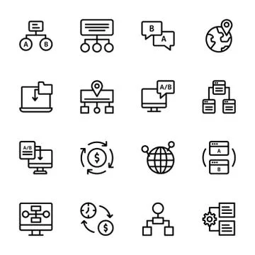 User Flow, Journey Map, AB Testing Line Icons Stockillustratie