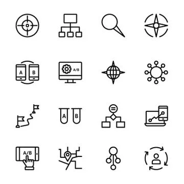 User Flow, Journey Map, AB Testing Line Icons Stockillustratie