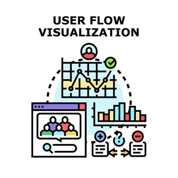 User flow visualization analyzing data and journey mapping Stock Illustration
