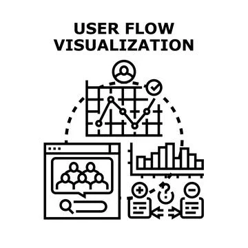 User flow visualization analyzing data and journey mapping Stock Illustration