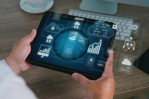 User flowchart and business analytics with cloud computing and AI integrati.. Foto stock