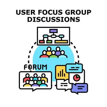 User focus group discussions for marketing research and feedback Stock Illustration