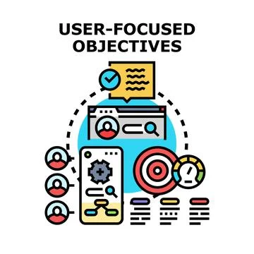 User focused objectives concept achieving customer centric goals Stock Illustration