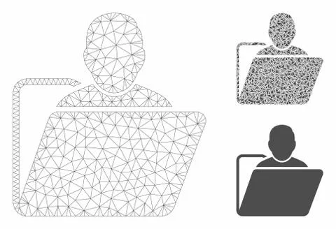User Folder Vector Mesh Wire Frame Model and Triangle Mosaic Icon Stock Illustration