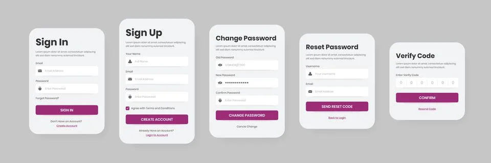 User form login, registration, change password, reset and verify code inter.. Illustration
