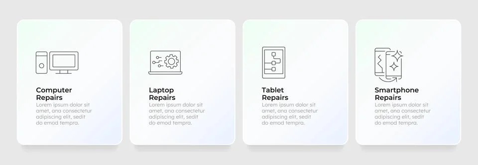User friendly device maintenance feature cards layout Stock Illustration