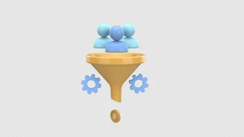 User Funnel Icon with People Figures - 3D Lead Generation and Conversion Co.. Stock Footage 313467001