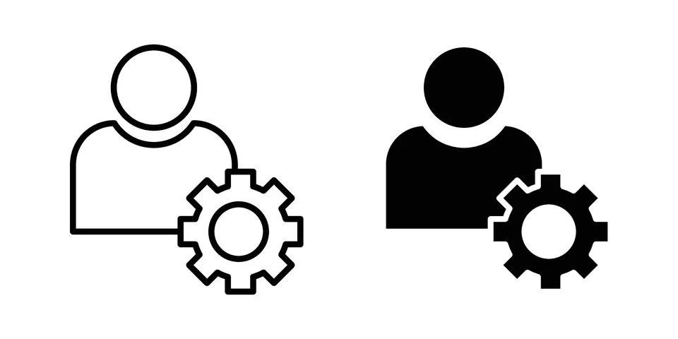 User gear icon drawing lines. Silhouette style vector bundle Illustrazione stock