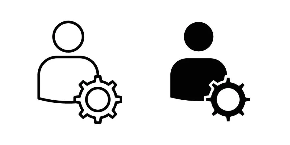 User gear icon silhouette vector set. thin line pack Illustrazione stock