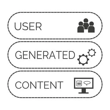 User generated content icon. Black silhouette concept UGC. Isolated on white Stock Illustration