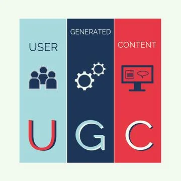 User generated content icon. UGS concept with people, gears and laptop. Stock Illustration