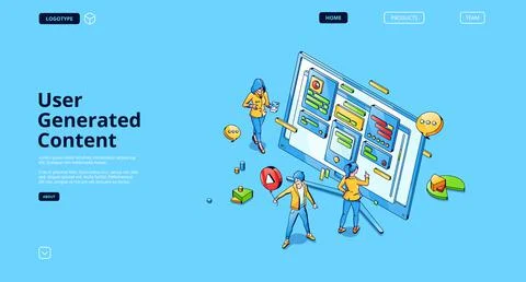 User generated content isometric landing page. Stock Illustration