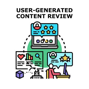 User generated content review process receiving consumer feedback ratings Stock Illustration